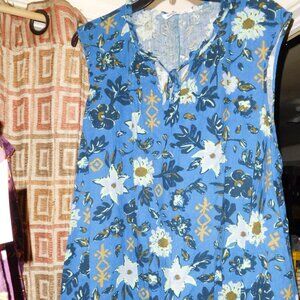 4X SONOMA OVERHEAD BLUE FLORAL PRINT RAYON LINEN BLEND DRESS SLEEVELESS